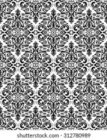 Damask seamless ornament. Traditional vector pattern. Black and white classic background
