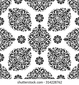 Damask seamless ornament. Traditional vector pattern. Classic oriental black and white background