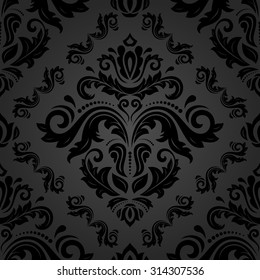 Damask seamless ornament. Traditional vector pattern. Classic oriental dark background