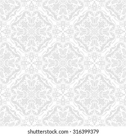 Damask seamless ornament. Traditional vector pattern. Classic oriental silver background