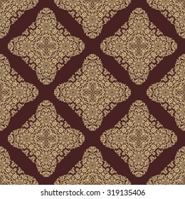 Damask seamless ornament. Traditional vector golden pattern. Classic oriental background