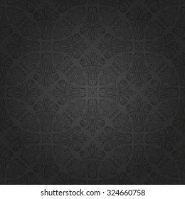 Damask seamless ornament. Traditional vector pattern. Classic oriental background with black outline