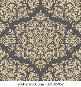 Damask seamless ornament. Traditional vector pattern. Classic oriental golden background