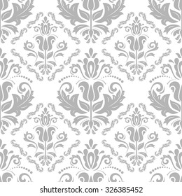 Damask seamless ornament. Traditional vector silver pattern. Classic oriental background