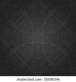 Damask seamless ornament. Traditional vector pattern. Classic oriental background with black outlines