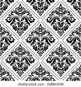 Damask seamless ornament. Traditional vector pattern. Classic oriental black and white background