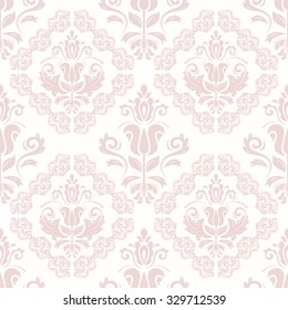 Damask seamless ornament. Traditional vector pink pattern. Classic oriental background