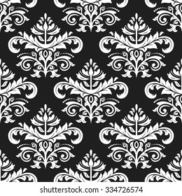 Damask seamless ornament. Traditional vector pattern. Classic oriental black and white background