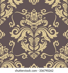 Damask seamless ornament. Traditional vector golden pattern. Classic oriental background