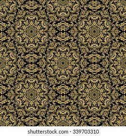 Damask seamless ornament. Traditional vector black and golden pattern. Classic oriental background