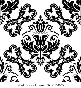 Damask seamless ornament. Traditional vector black and white pattern. Classic oriental background
