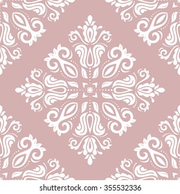 Damask seamless ornament. Traditional vector purple and white pattern. Classic oriental background