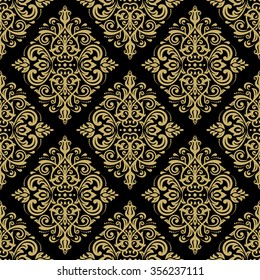 Damask seamless ornament. Traditional vector black and golden pattern. Classic oriental background
