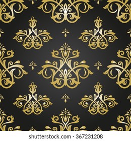 Damask seamless ornament. Traditional vector black and golden pattern. Classic oriental background