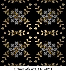 Damask seamless ornament. Traditional vector and golden pattern. Classic oriental background with white doodles.