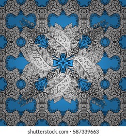 Damask seamless ornament. Traditional vector and white pattern. Classic oriental pattern over blue background.