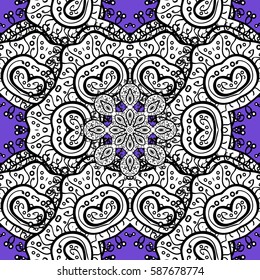 Damask seamless ornament. Traditional vector and white pattern. Classic oriental pattern over violet background.