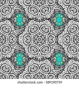 Damask seamless ornament. Traditional vector and white pattern. Classic oriental pattern over blue background.