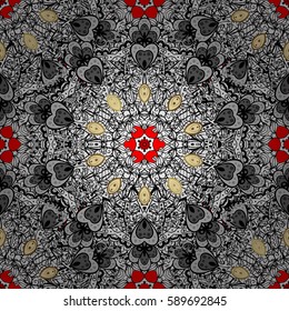 Damask seamless ornament. Traditional vector and white pattern. Classic oriental pattern over red background.