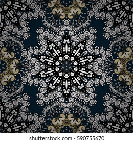 Damask seamless ornament. Traditional vector and golden pattern. Classic oriental background with white doodles.