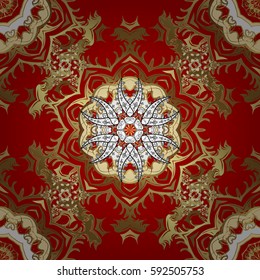 Damask seamless ornament. Traditional vector and golden pattern. Classic oriental background with white doodles.