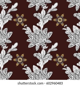 Damask seamless ornament. Traditional vector and golden pattern. Classic oriental background with white doodles.