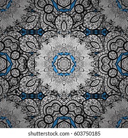 Damask seamless ornament. Traditional vector and white pattern. Classic oriental pattern over blue background.
