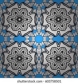 Damask seamless ornament. Traditional vector and white pattern. Classic oriental pattern over blue background.