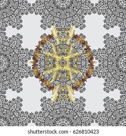 Damask seamless ornament. Traditional vector and golden pattern. Classic oriental background with white doodles.