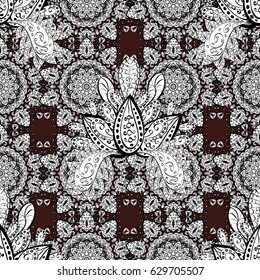 Damask seamless ornament. Traditional vector and white pattern. Classic oriental pattern over brown background.