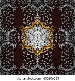 Damask seamless ornament. Traditional vector and golden pattern. Classic oriental background with white doodles.