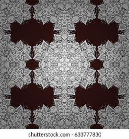 Damask seamless ornament. Traditional vector and white pattern. Classic oriental pattern over brown background.