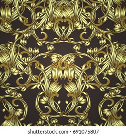 Damask seamless ornament. Traditional vector pattern. Classic oriental dark and golden background. Eps-10