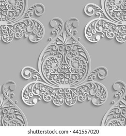 Damask seamless pattern. 3D element with shadow and highlight. Vector illustration.