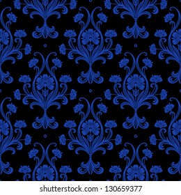 damask seamless pattern with abstract dark-blue flowers