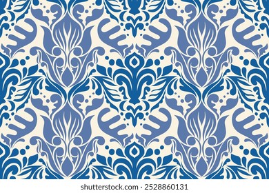 Damask seamless pattern background Geometric ethnic oriental ikat seamless pattern traditional Design for background, carpet, wallpaper, clothing, wrapping, Batik, fabric, illustration embroidery.