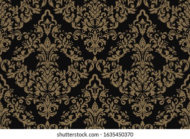 Damask seamless pattern background. Vector classical luxury old damask ornament, royal victorian seamless texture for wallpapers, textile, wrapping. Vintage exquisite floral baroque template.