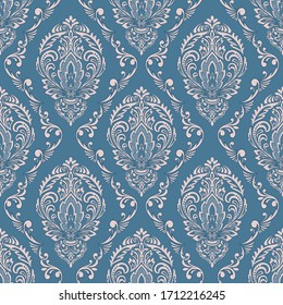 Damask seamless pattern background. Vector classical luxury old damask ornament, royal victorian seamless texture for wallpapers, textile, wrapping. Vintage exquisite floral baroque template.