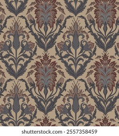 Damask seamless pattern background. Vector classical luxury old fashioned damask ornament, royal victorian seamless texture for wallpapers, textile, wrapping.