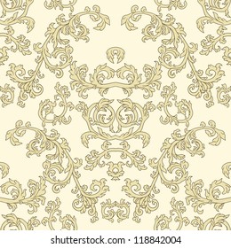 Damask seamless pattern in beige color