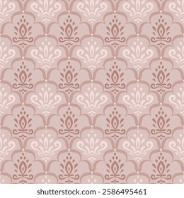 Damask seamless pattern in beige colors. Repeating design with floral motifs for textile, wallpaper, silk, scarf. Monochromatic elegant backdrop in oriental style