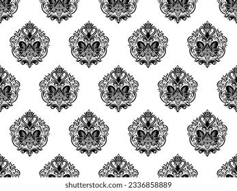 Damast nahtloses Muster. Schwarze Blumen Luxus Royal Tapete. Blumenhintergrund.