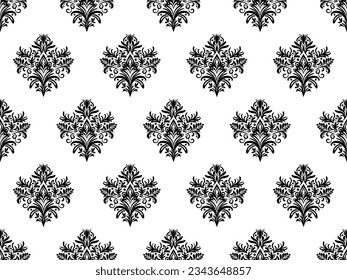 Patrón sin costuras de Damask. Flores negras Papel Real de Lujo. Fondo Floral.