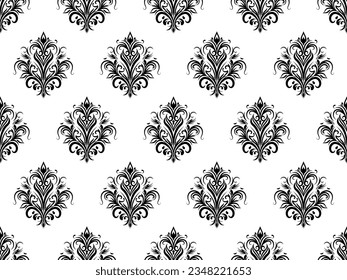 Damast nahtloses Muster. Schwarze Blumen Luxus Royal Tapete. Blumenhintergrund.