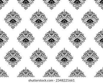 Damask seamless pattern. Black flowers Luxury Royal Wallpaper. Floral Background.