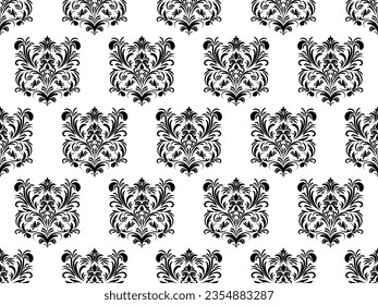 Damask seamless pattern. Black flowers Luxury Royal Wallpaper. Floral Background.