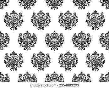 Damask seamless pattern. Black flowers Luxury Royal Wallpaper. Floral Background.