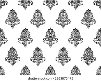 Damast nahtloses Muster. Schwarze Blumen Luxus Royal Tapete. Blumenhintergrund.