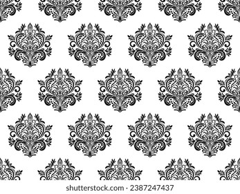 Damask seamless pattern. Black flowers Luxury Royal Wallpaper. Floral Background.