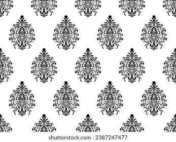 Damast nahtloses Muster. Schwarze Blumen Luxus Royal Tapete. Blumenhintergrund.